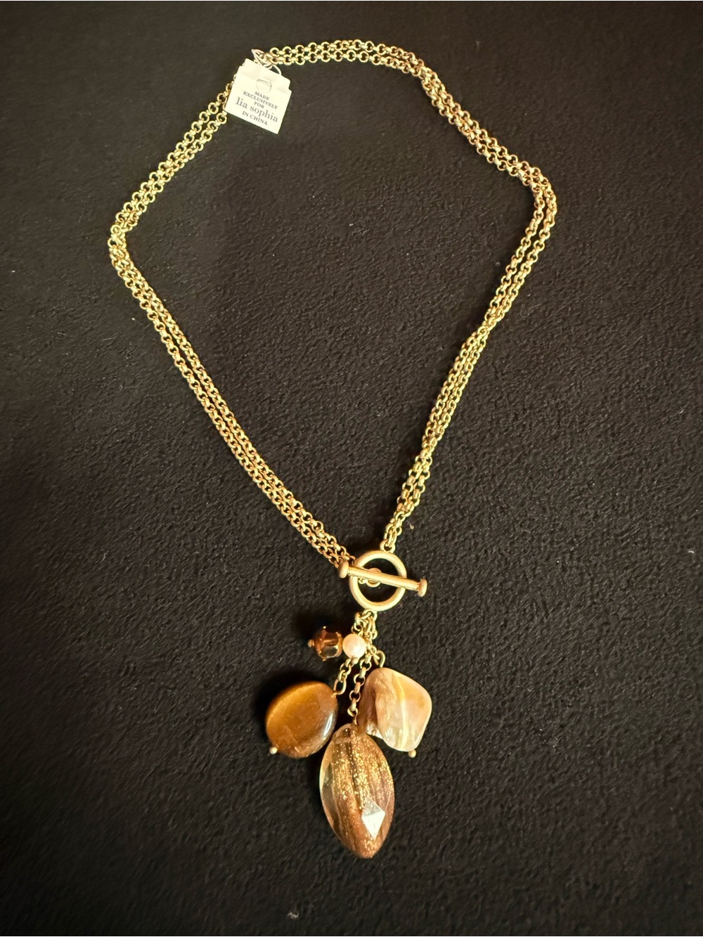Lia Sophia Gold Tone Brown Statement Charm Necklace